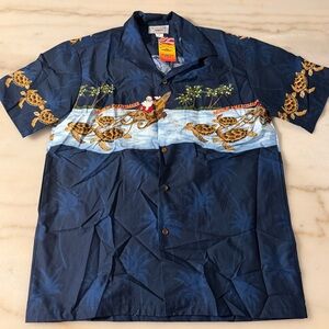 Pacific Legend Hawaii Shirt Mens Medium NWT Mele Kalikimaka Santa Surf Turtle